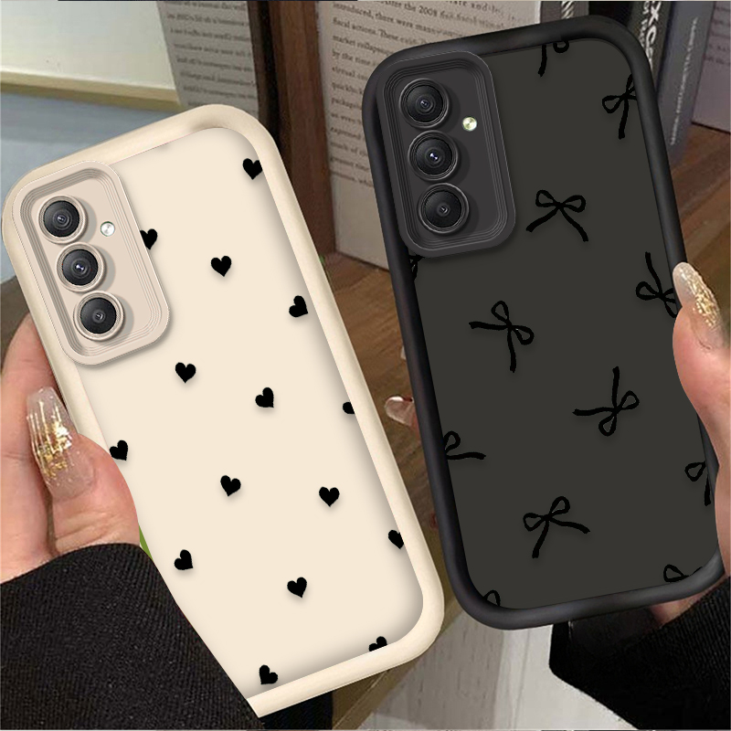 Phone Cases Samsung A14 - Черный чехол с сердечками и бантиками